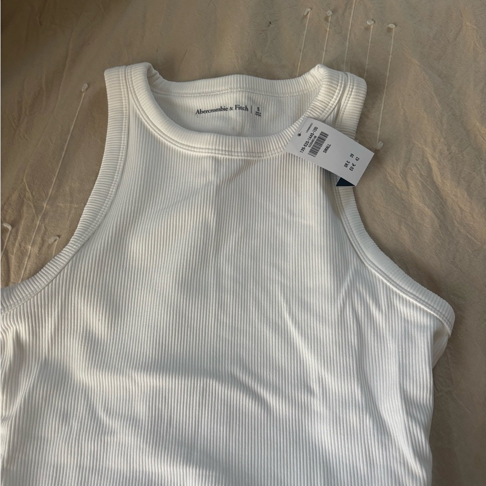 Abercrombie & Fitch White Seamless Ribbed High Neck Tank Bodysuit